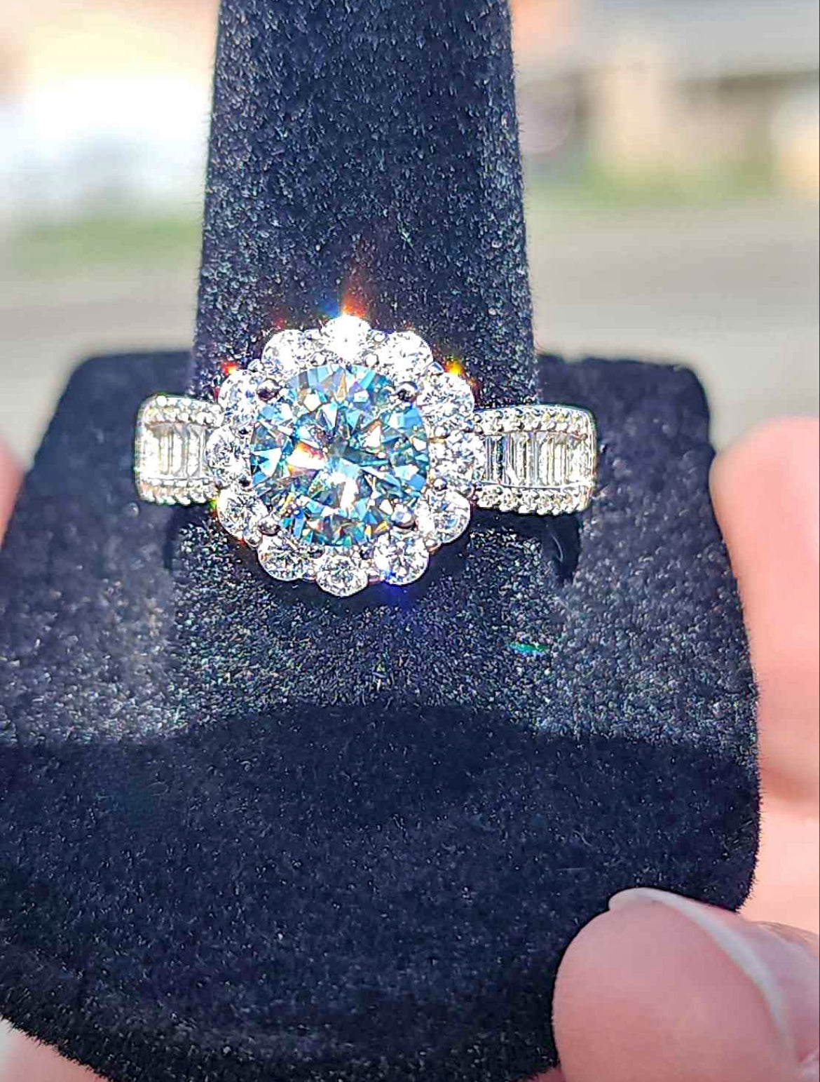 2 Carat Aqua Moissanite 18kt White Gold Plated Sterling Silver Ring