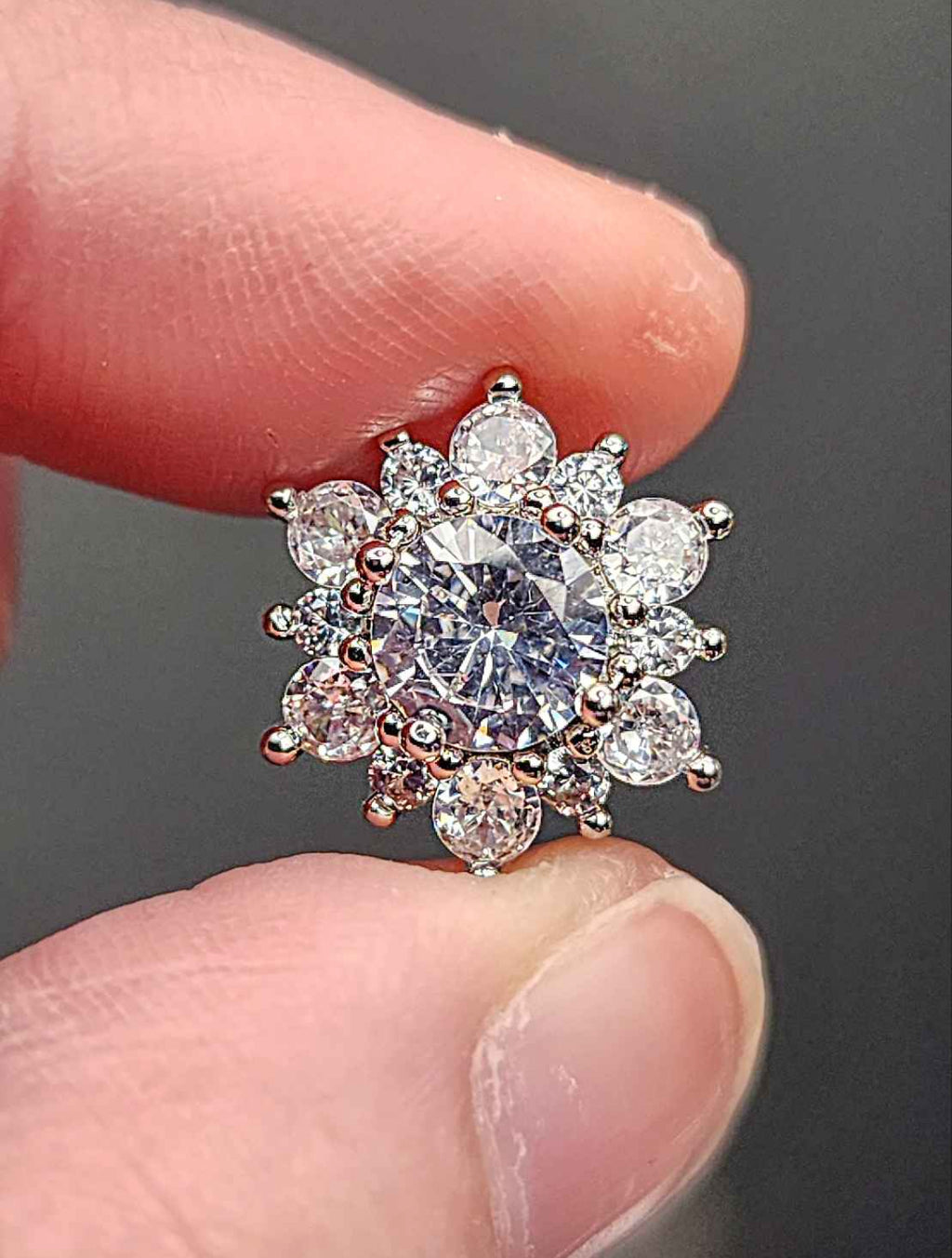 Cubic Zirconia Flower Shaped Sterling Silver Stud Earrings