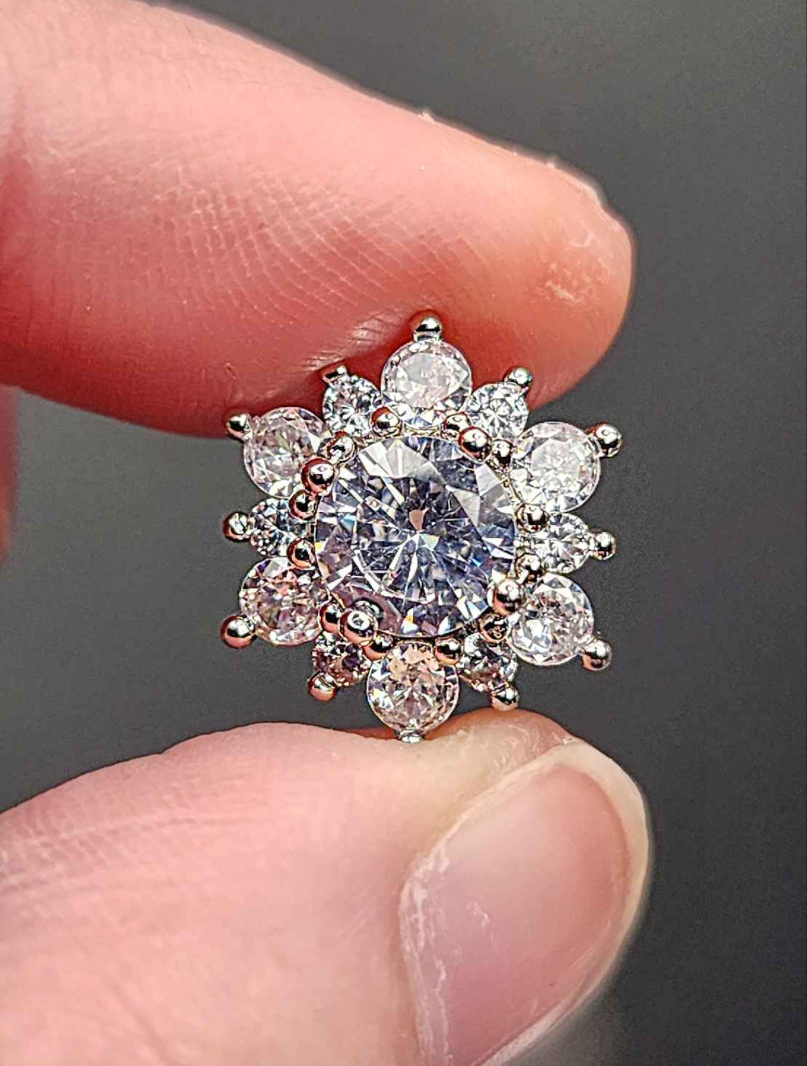 Cubic Zirconia Flower Shaped Sterling Silver Stud Earrings