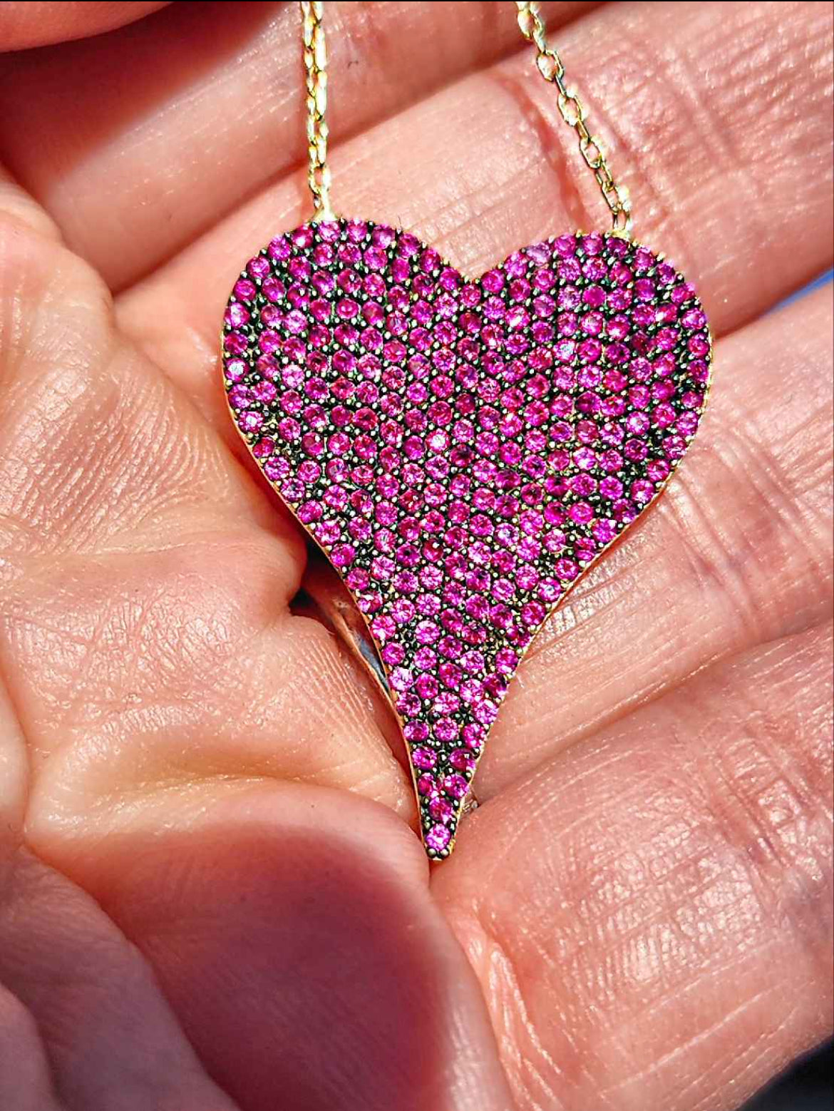 Pink Heart Cubic Zirconia 18kt Gold Plated Sterling Silver Pendant Necklace