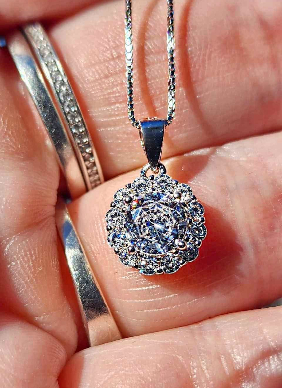 Crystal with Cubic Zirconia Sterling Silver Pendant Necklace