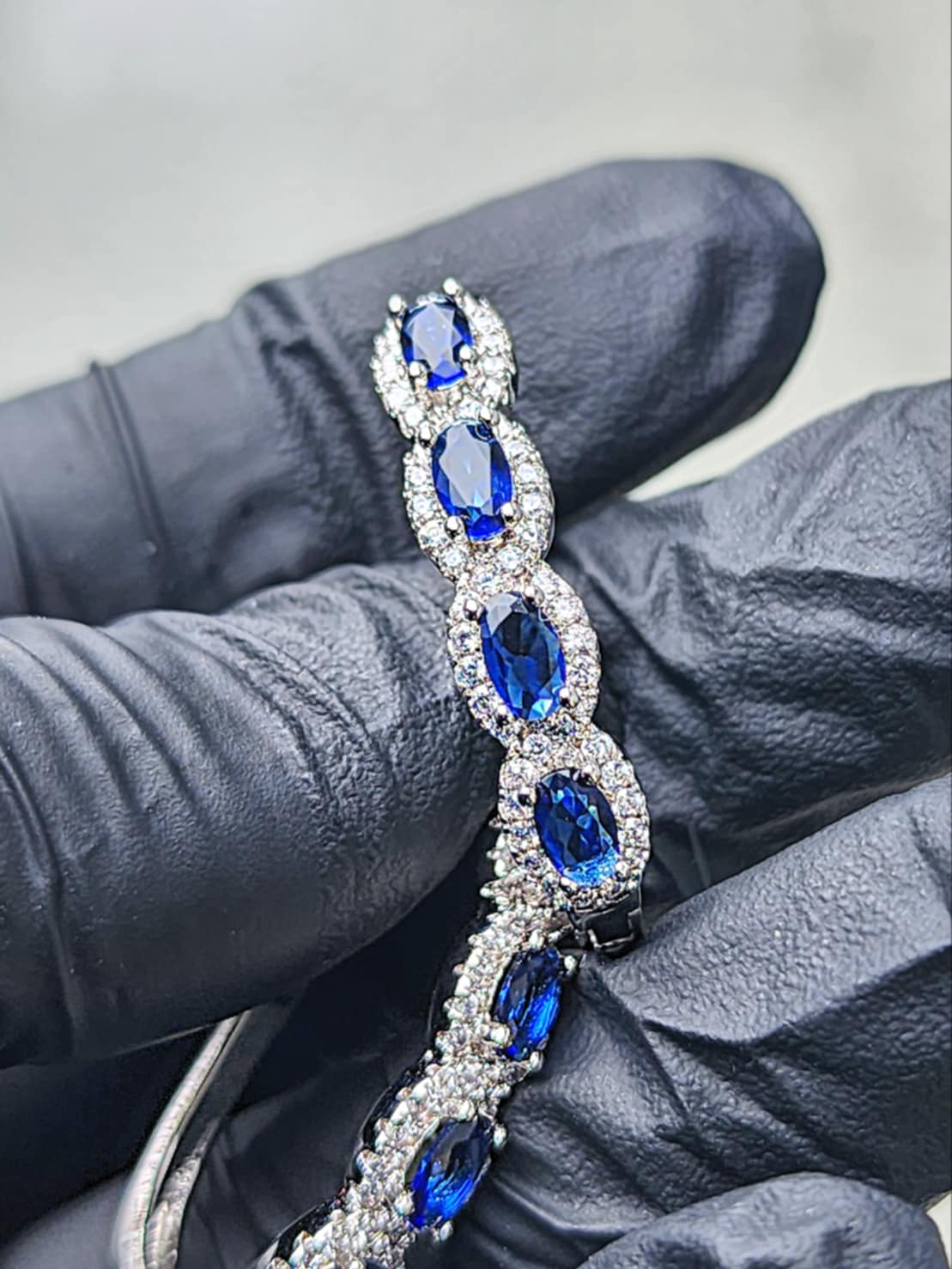 3 Carat Blue and White Sapphire 14kt White Gold Plated Sterling Silver Hoop Earrings