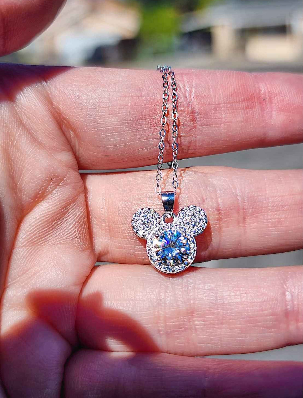 1 Carat Moissanite 18kt White Gold Plated Sterling Silver Mickey Mouse Pendant Necklace