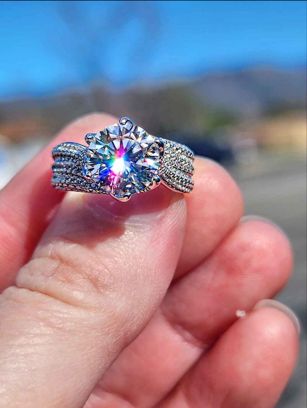 3 Carat Solitaire Cut Moissanite 18kt White Gold Plated Sterling Silver Ring