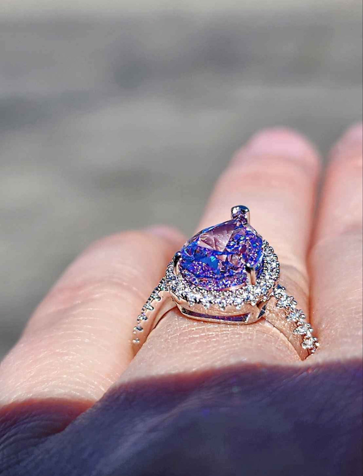 Purple Cubic Zirconia 18kt White Gold Plated Sterling Silver Ring