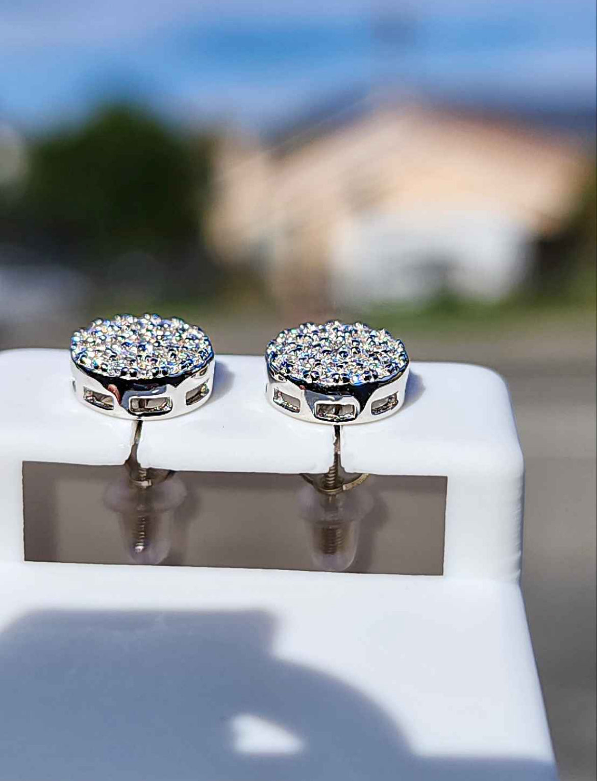 8mm Men's 1.2  Carat Moissanite 18kt White Gold Plated Sterling Silver Stud Earrings