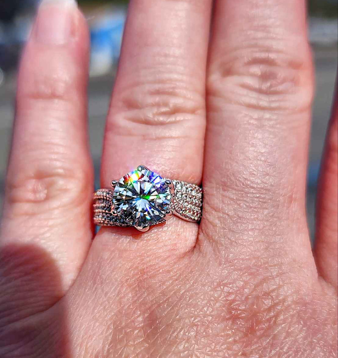 3 Carat Solitaire Cut Moissanite 18kt White Gold Plated Sterling Silver Ring