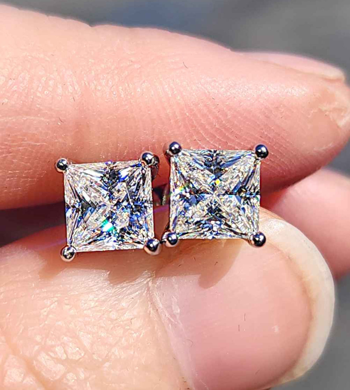 2.42 Carats Princess Cut Moissanite White Gold Plated Sterling Silver Earrings