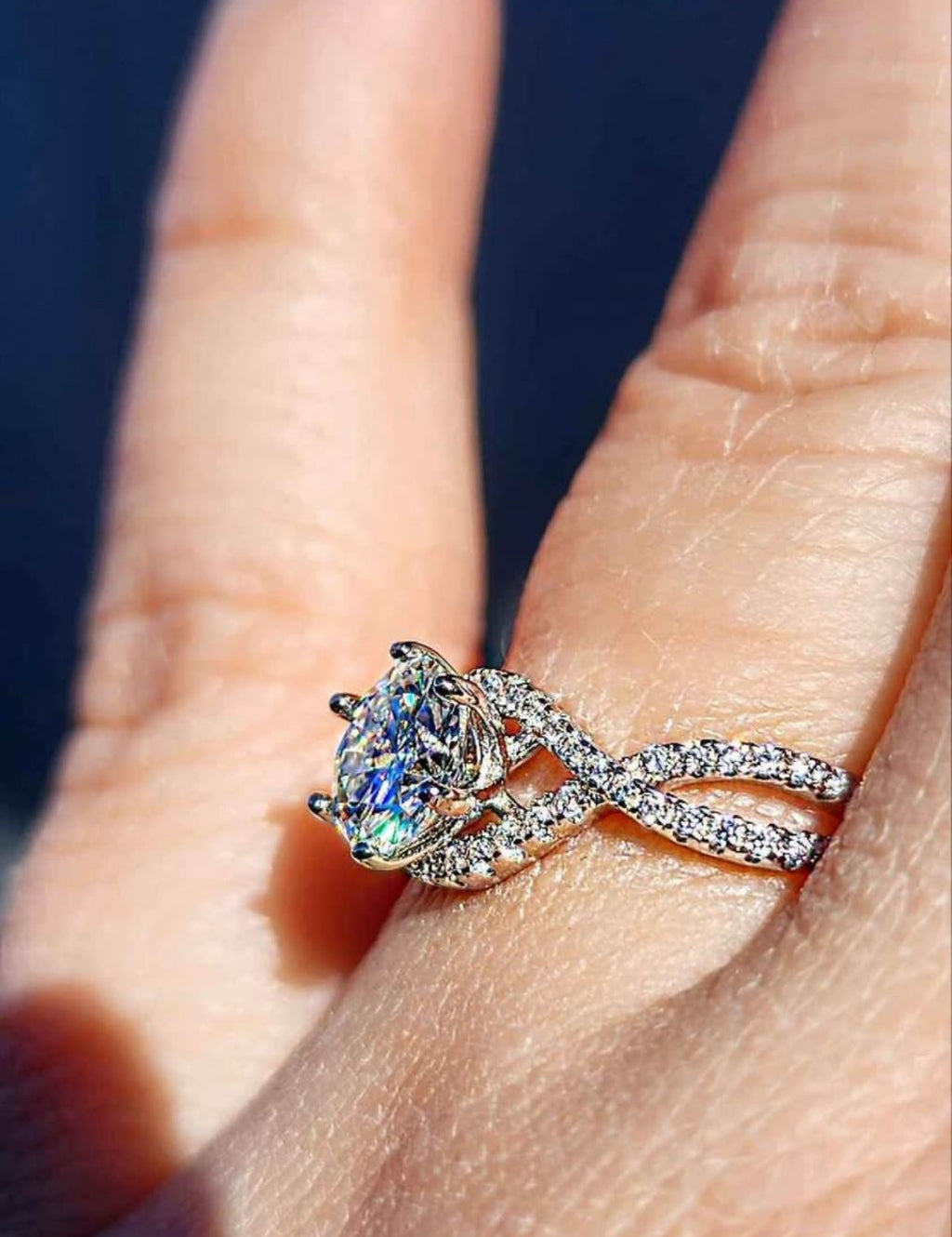 1 Carat Moissanite 18kt White Gold Plated Sterling Silver Twist Ring