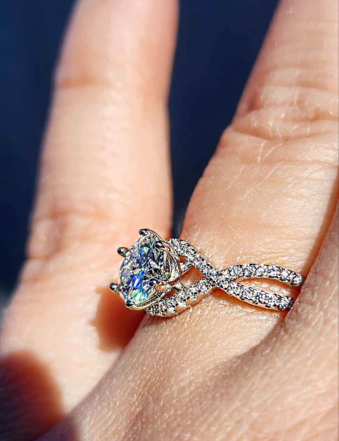 1 Carat Moissanite 18kt White Gold Plated Sterling Silver Twist Ring