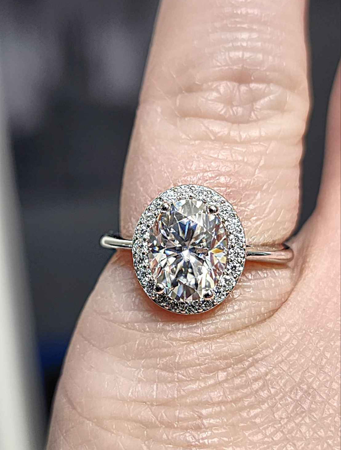 2.22 Carat Oval Cut with Halo Moissanite White Gold Plated Sterling Silver Ring