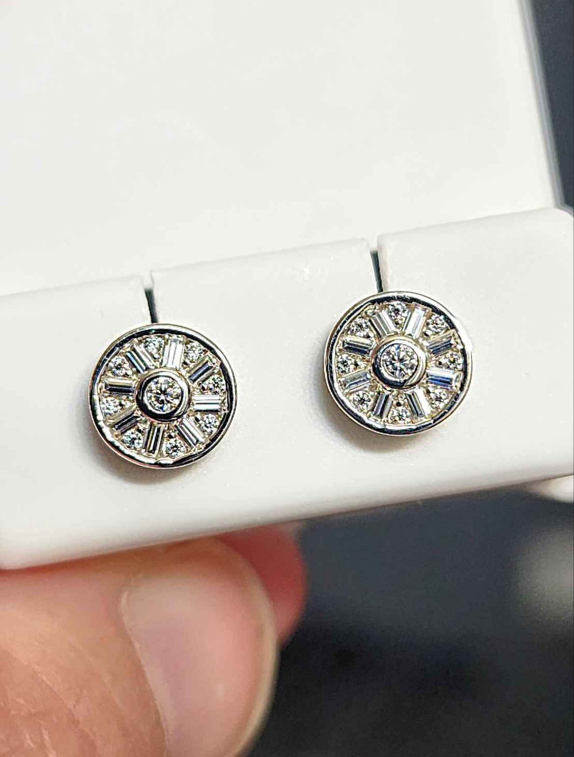 1.18 Carat Moissanite 18kt White Gold Plated Sterling Silver Wheel Shape Stud Earrings