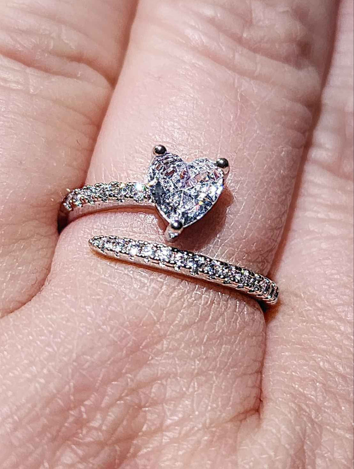 Clear Crystal and Cubic Zirconia Adjustable Stainless Steel Ring