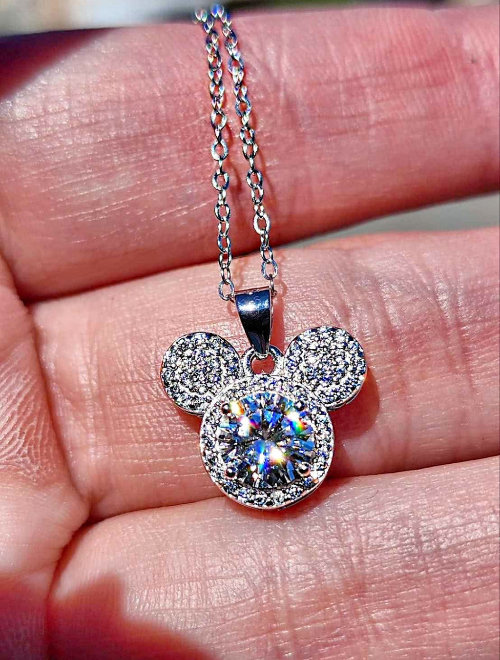 1 Carat Moissanite 18kt White Gold Plated Sterling Silver Mickey Mouse Pendant Necklace