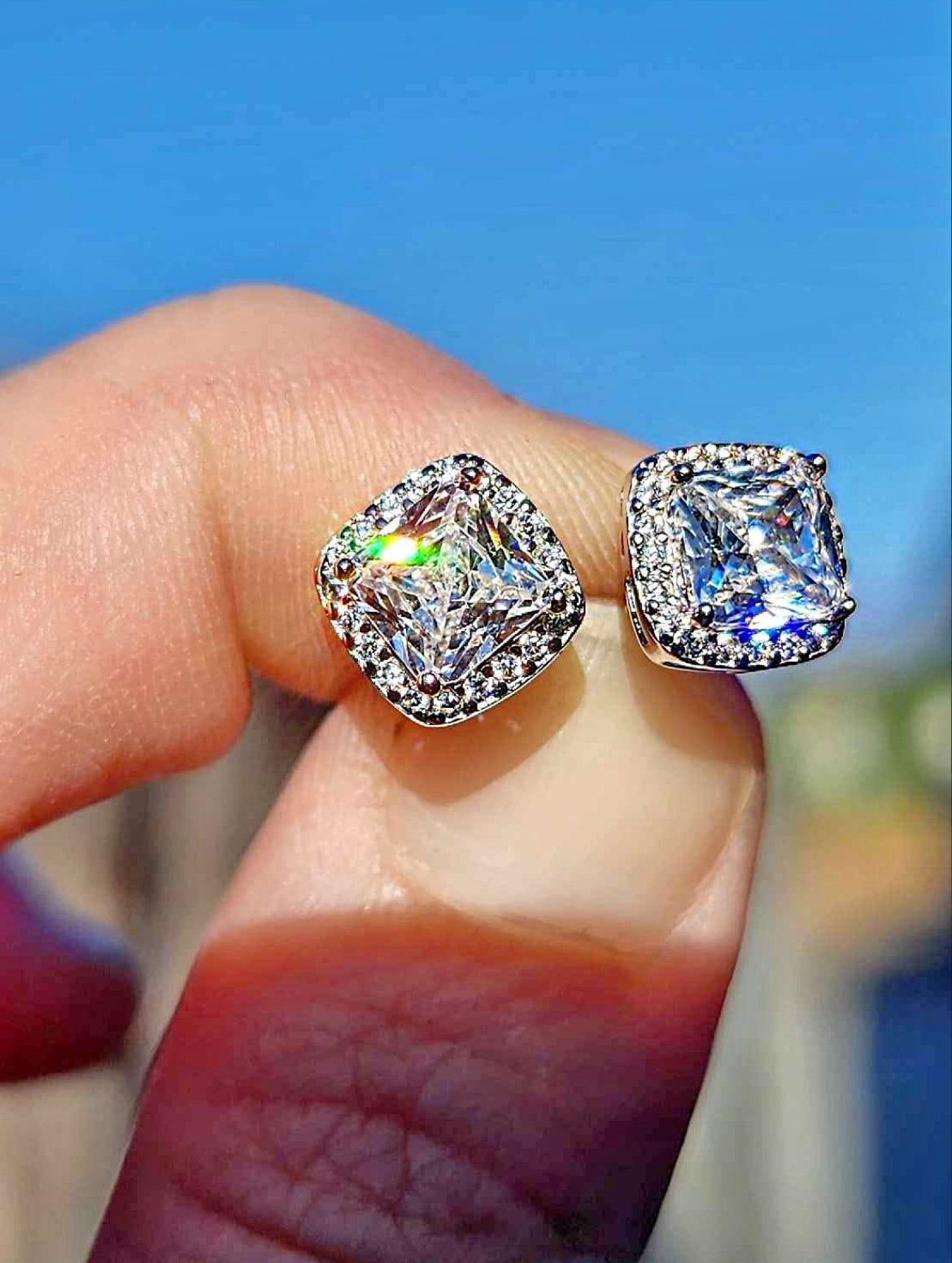 Radiant Cut Cubic Zirconia Sterling Silver Stud Earrings