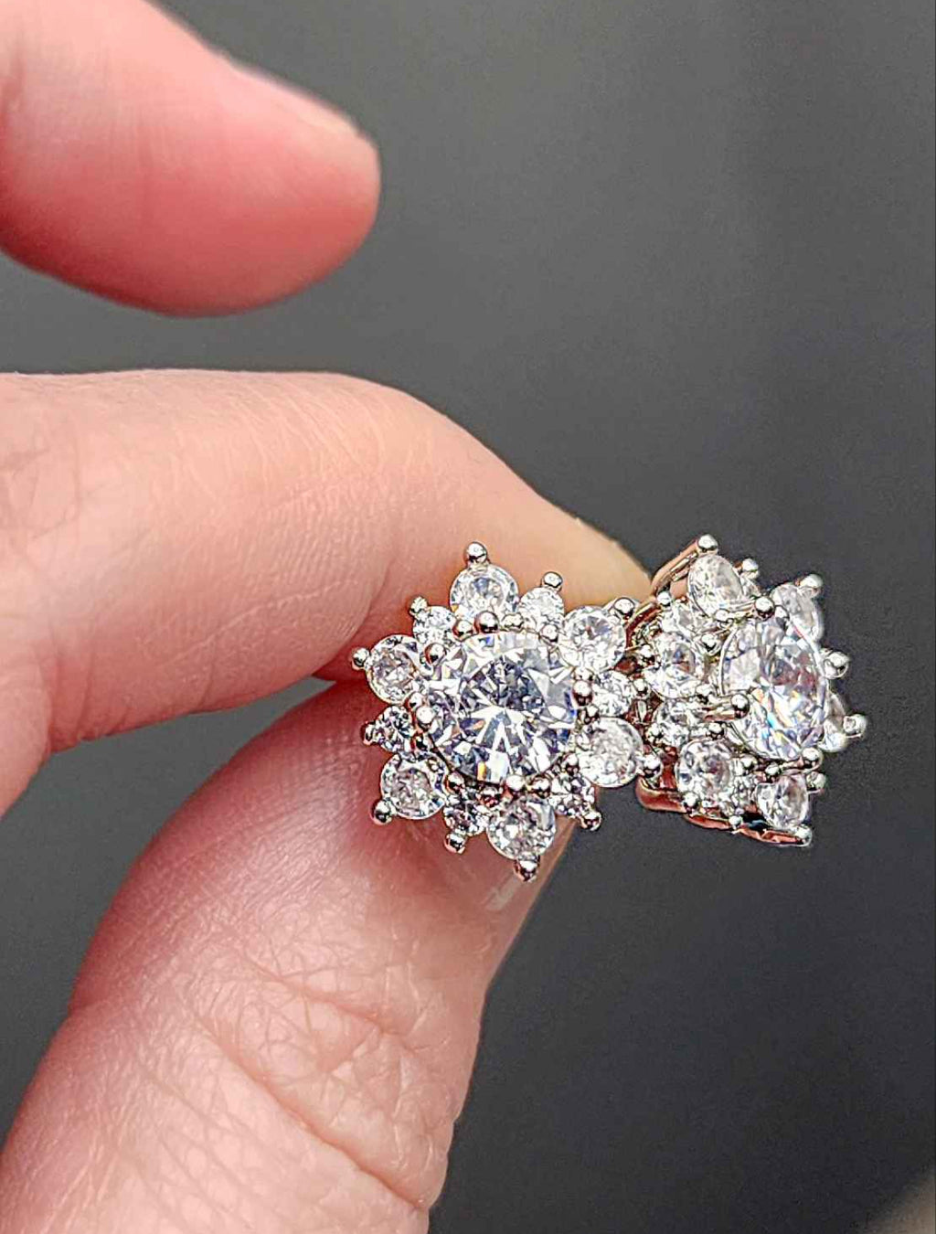 Cubic Zirconia Flower Shaped Sterling Silver Stud Earrings