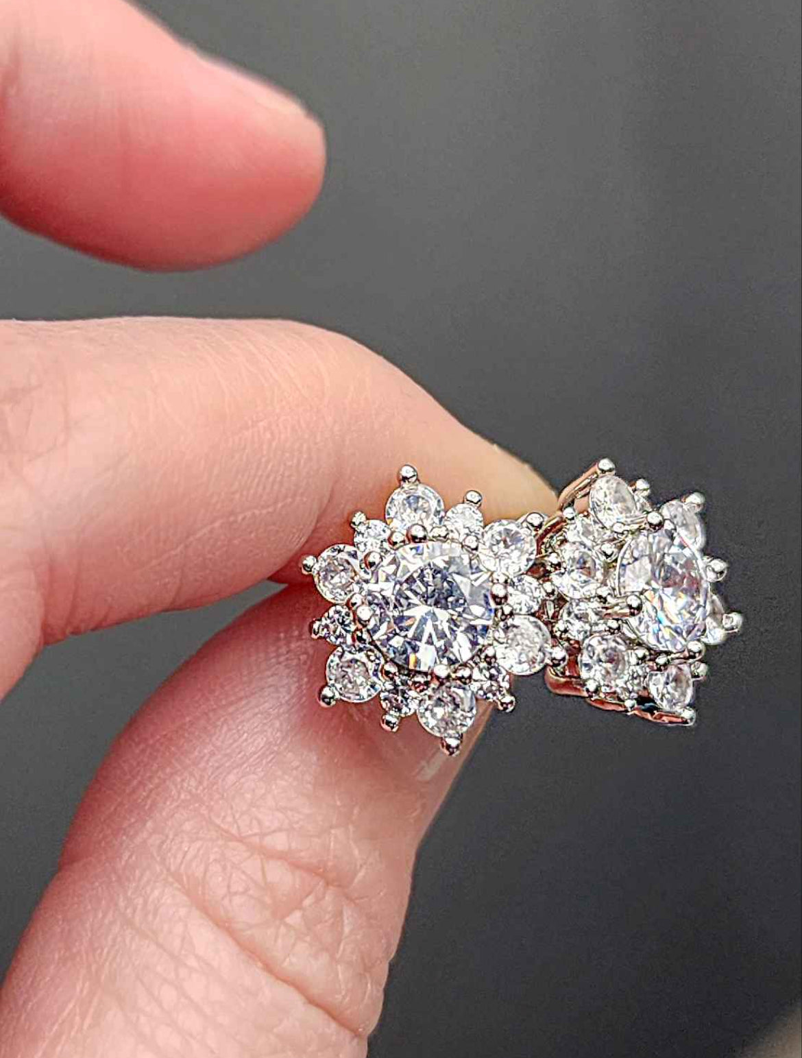 Cubic Zirconia Flower Shaped Sterling Silver Stud Earrings