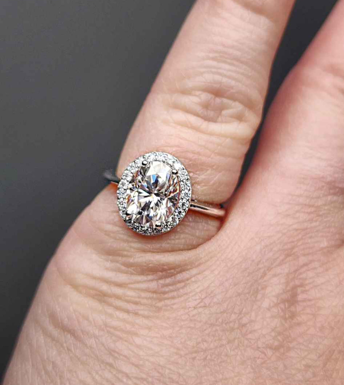 2.22 Carat Oval Cut with Halo Moissanite White Gold Plated Sterling Silver Ring