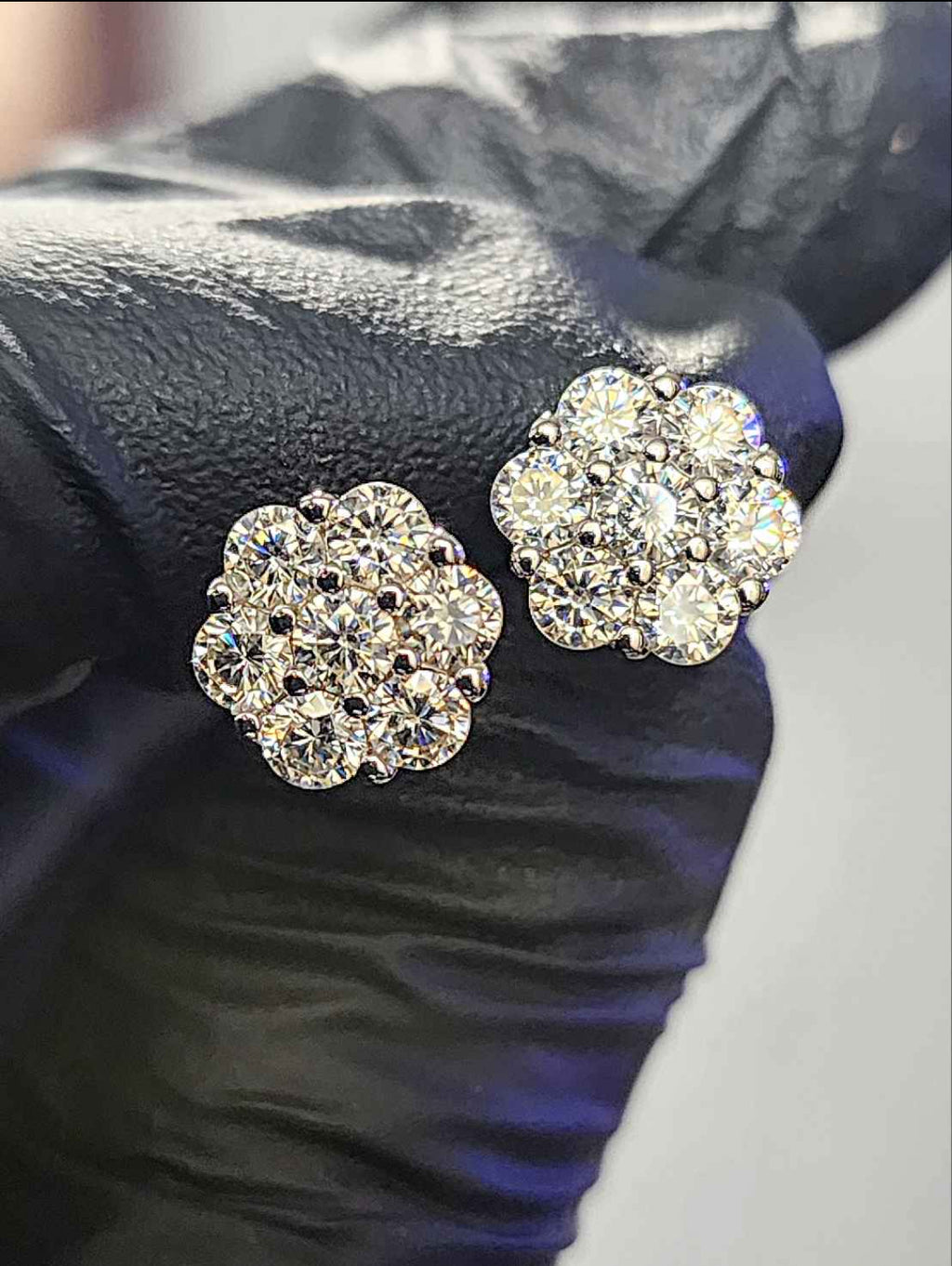 2.8 Carat Flower Cluster Moissanite 18kt White Gold Plated Sterling Silver Earrings