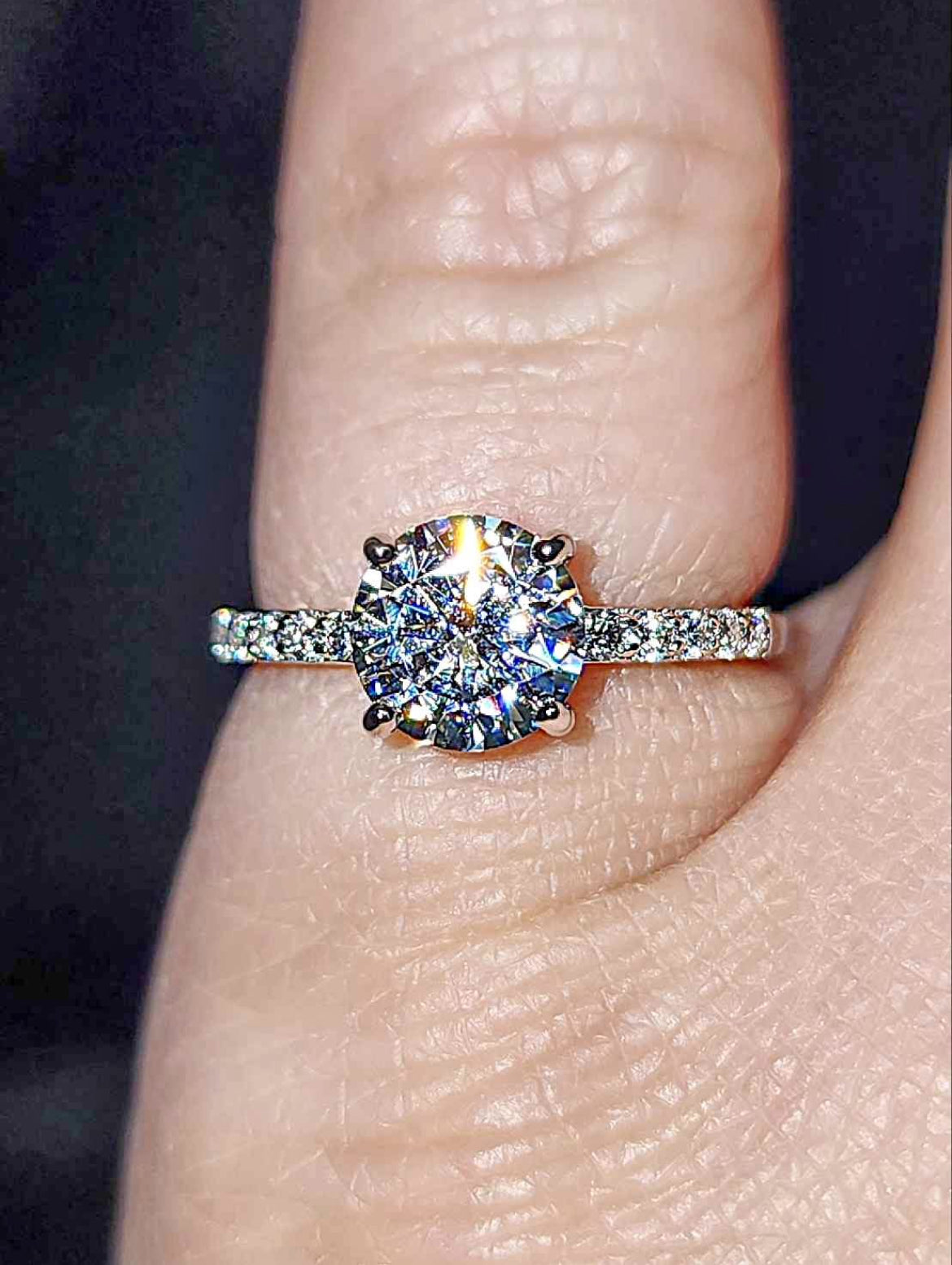 1.36 Carat Solitaire Moissanite 18kt White Gold Plated Sterling Silver Ring