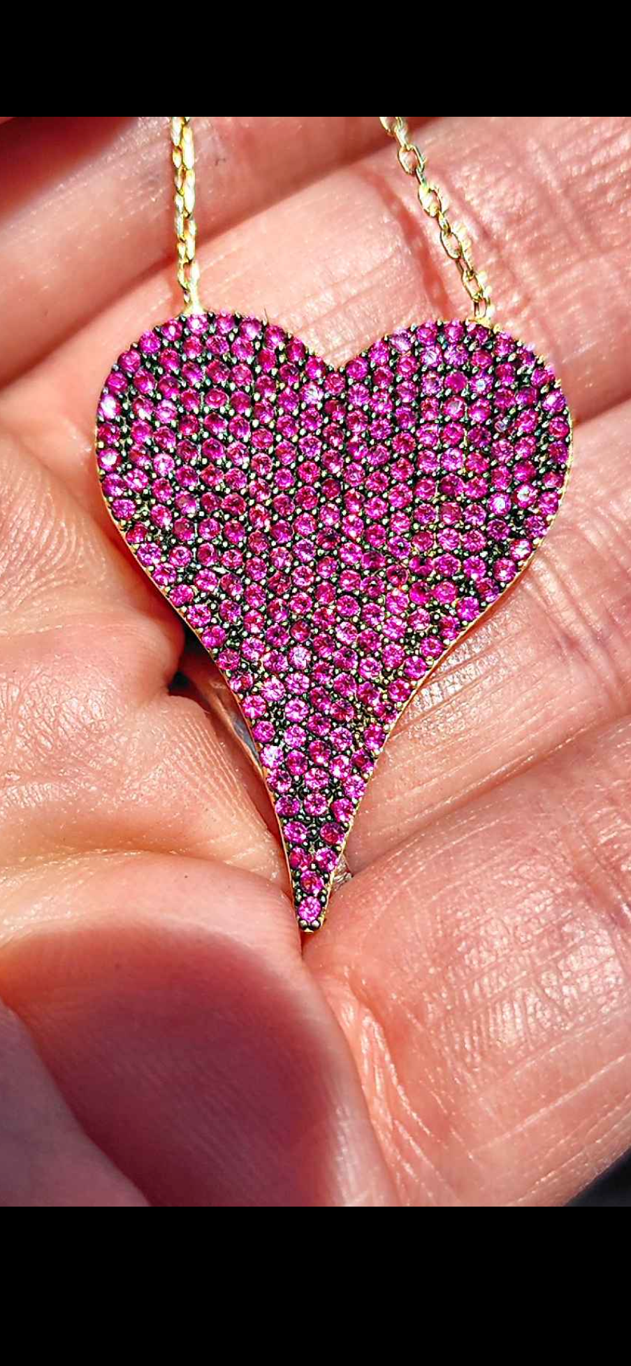 Pink Heart Cubic Zirconia 18kt Gold Plated Sterling Silver Pendant Necklace