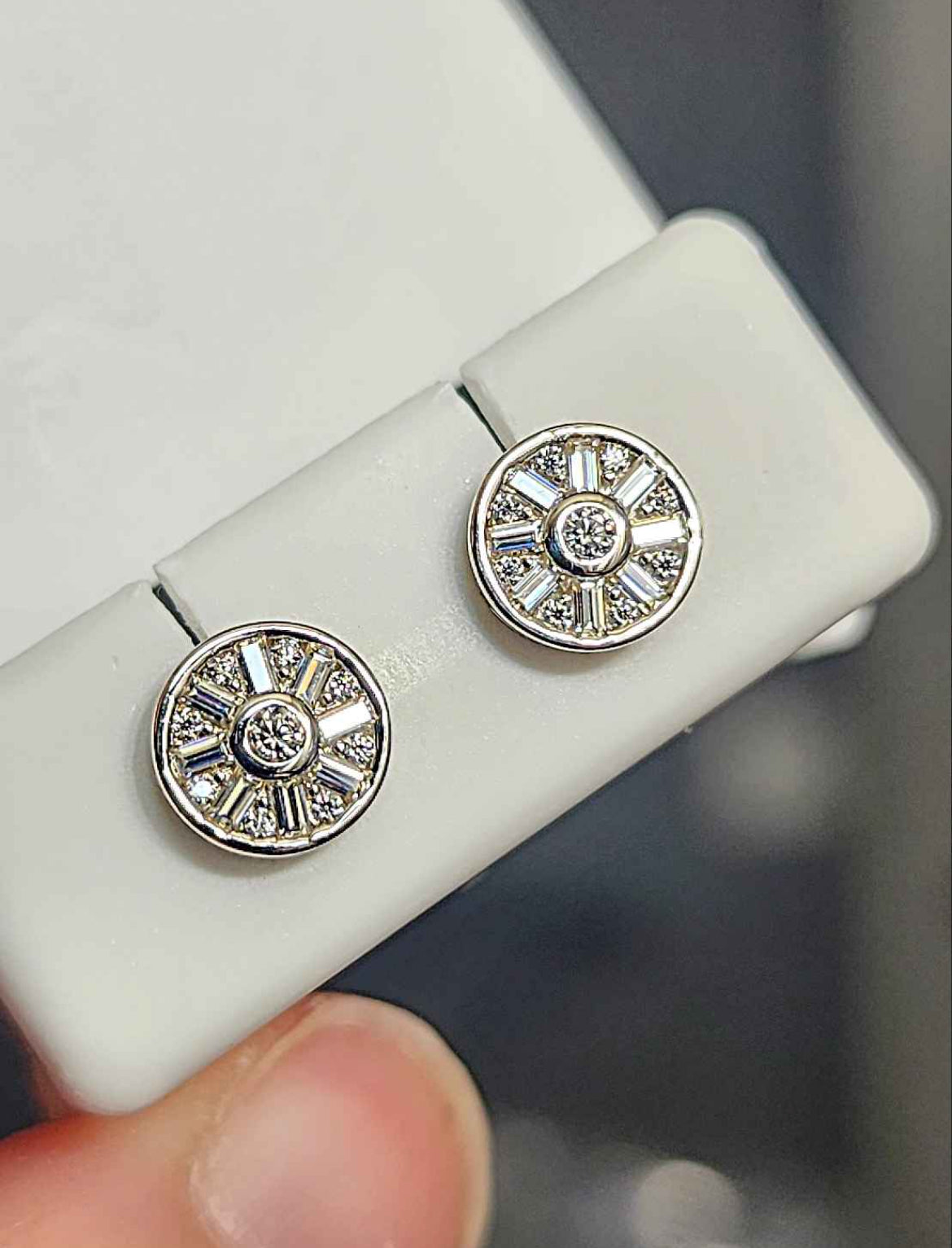 1.18 Carat Moissanite 18kt White Gold Plated Sterling Silver Wheel Shape Stud Earrings