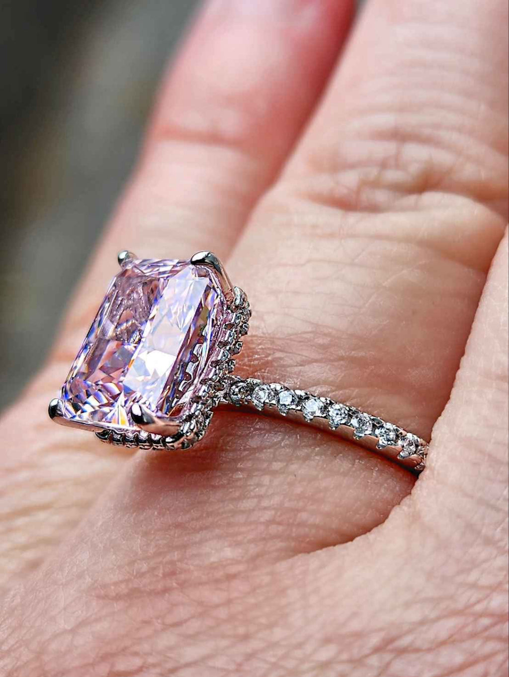 Light Pink 4 Carat Crystal Sterling Silver Ring