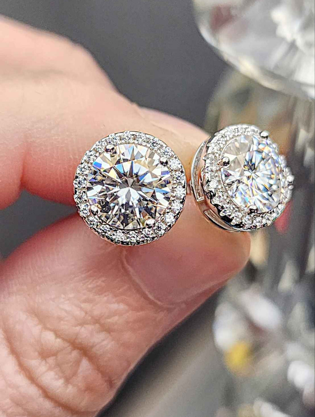 4 Carat Moissanite 18kt White Gold Sterling Silver Stud Earrings