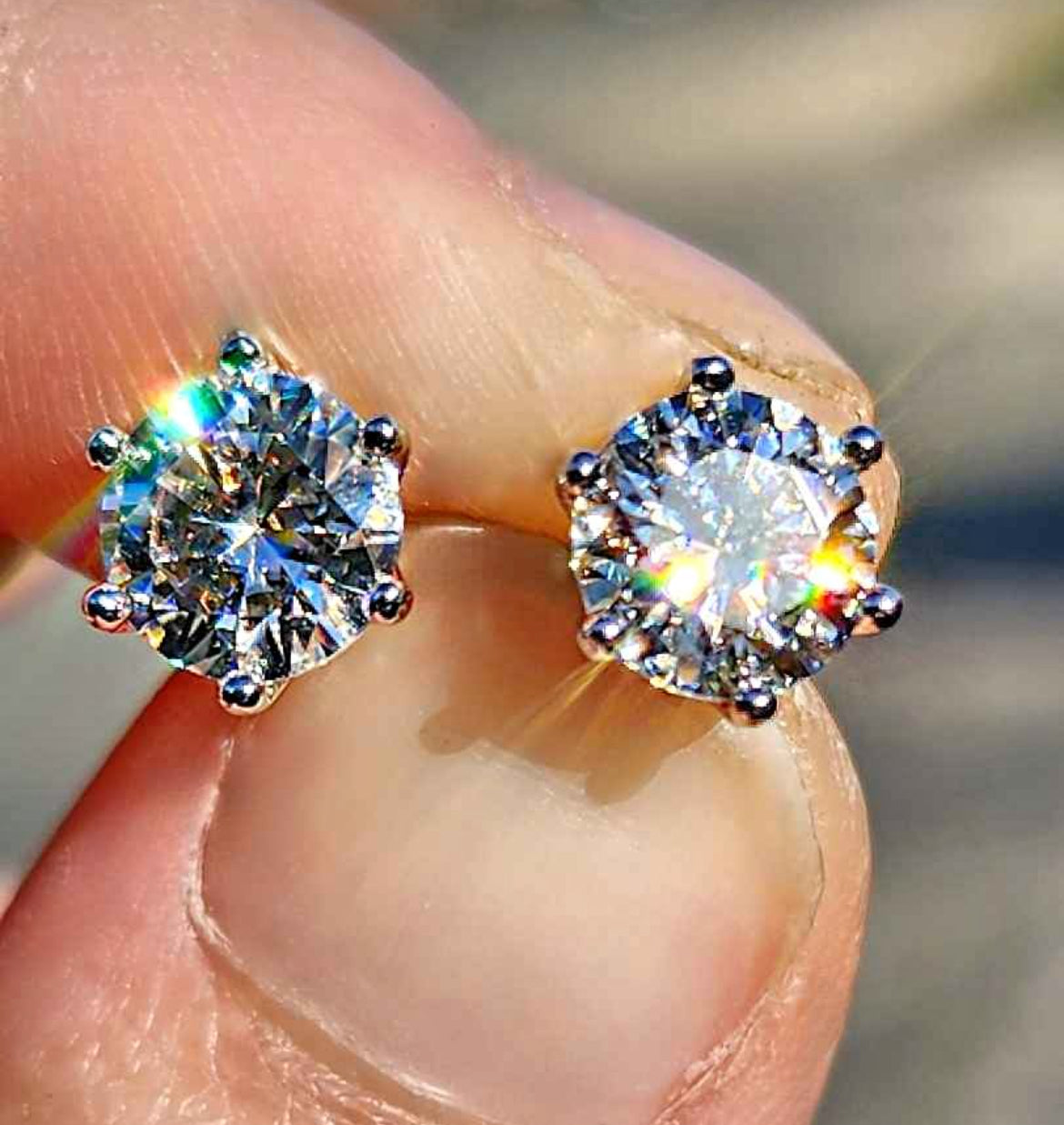 2 Carat Moissanite Round 18kt White Gold Plated Sterling Silver Stud Earrings