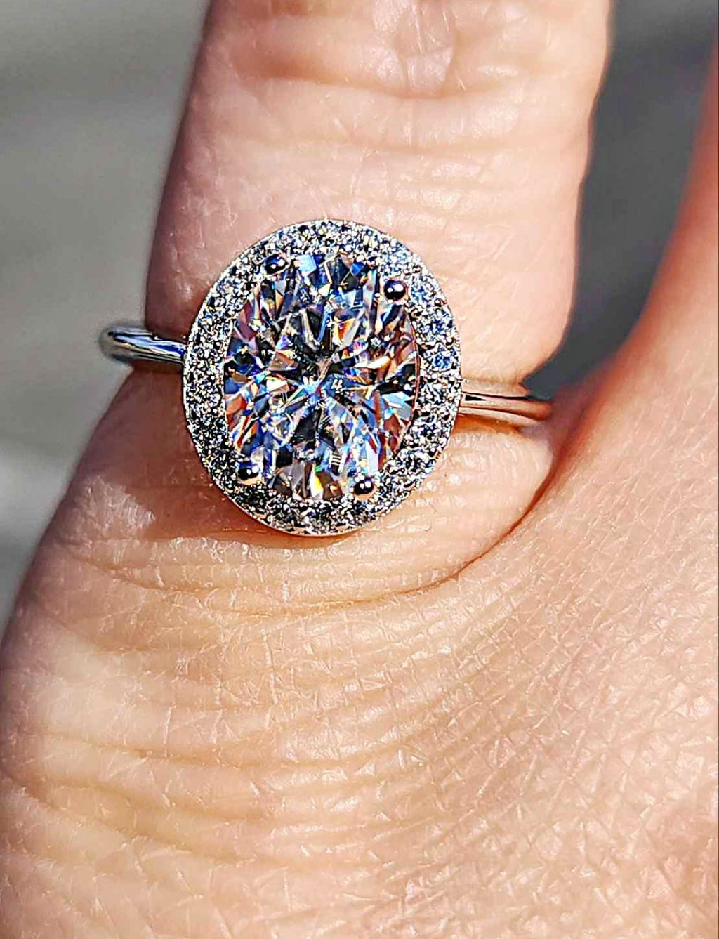 2.22 Carat Oval Cut with Halo Moissanite White Gold Plated Sterling Silver Ring