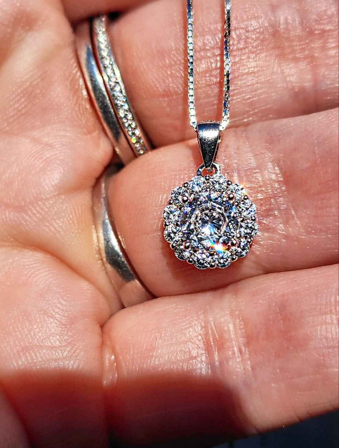 Crystal with Cubic Zirconia Sterling Silver Pendant Necklace