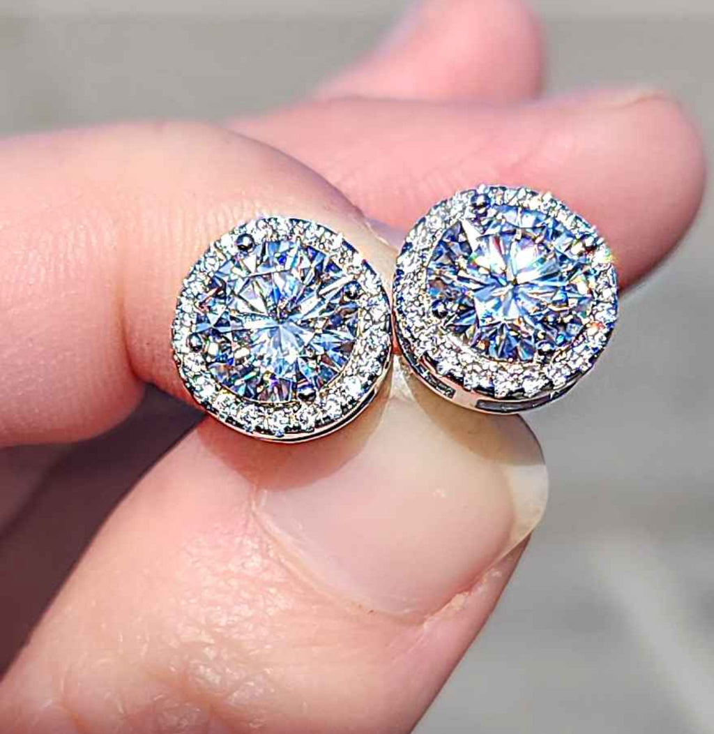4 Carat Moissanite 18kt White Gold Sterling Silver Stud Earrings