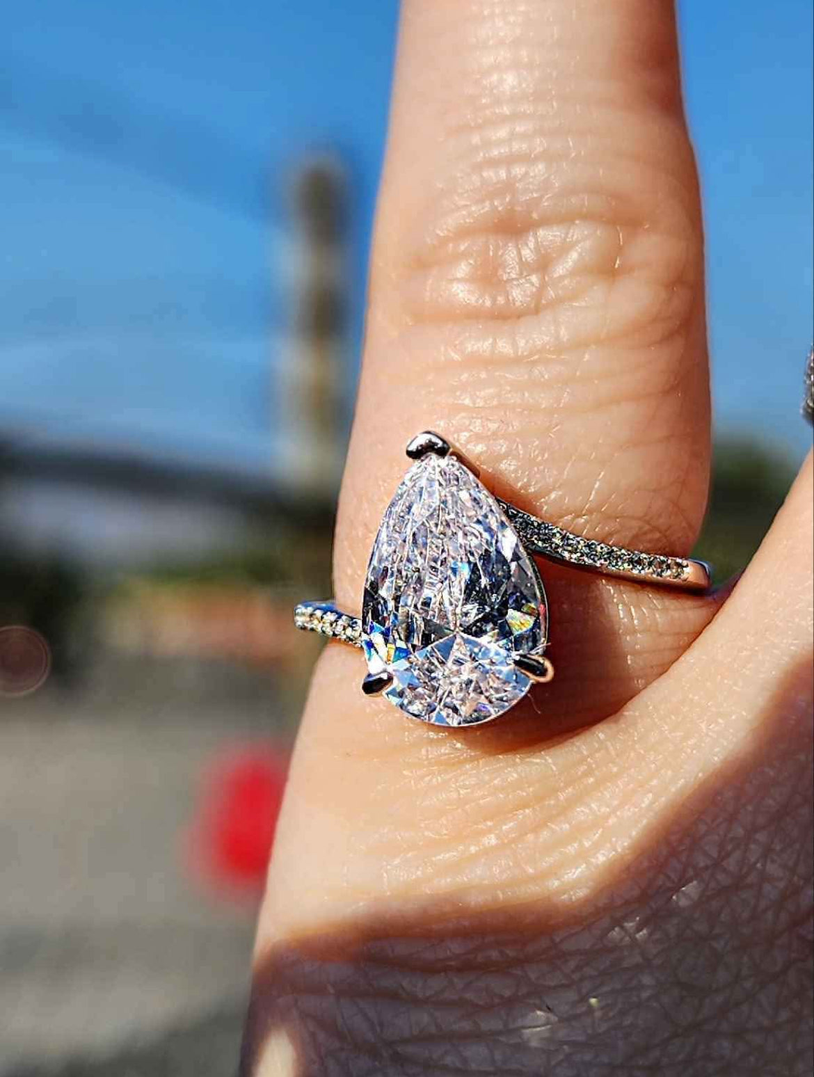 Sterling Silver Teardrop Cut Crystal Ring