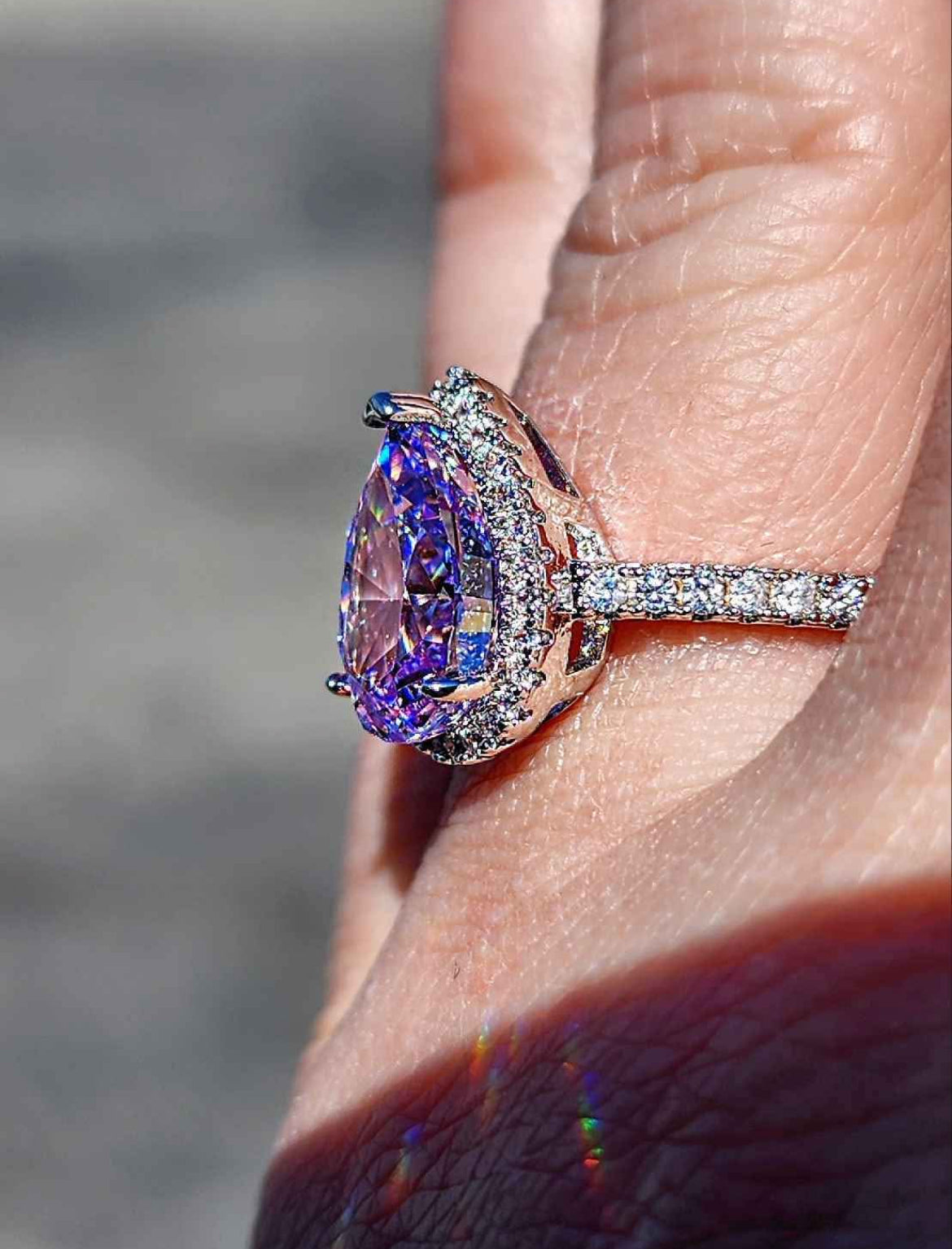 Purple Cubic Zirconia 18kt White Gold Plated Sterling Silver Ring