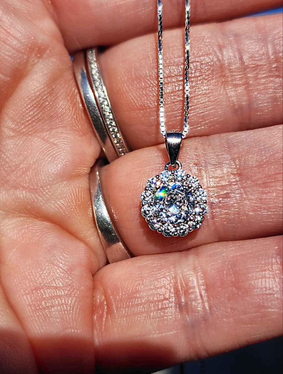 Crystal with Cubic Zirconia Sterling Silver Pendant Necklace