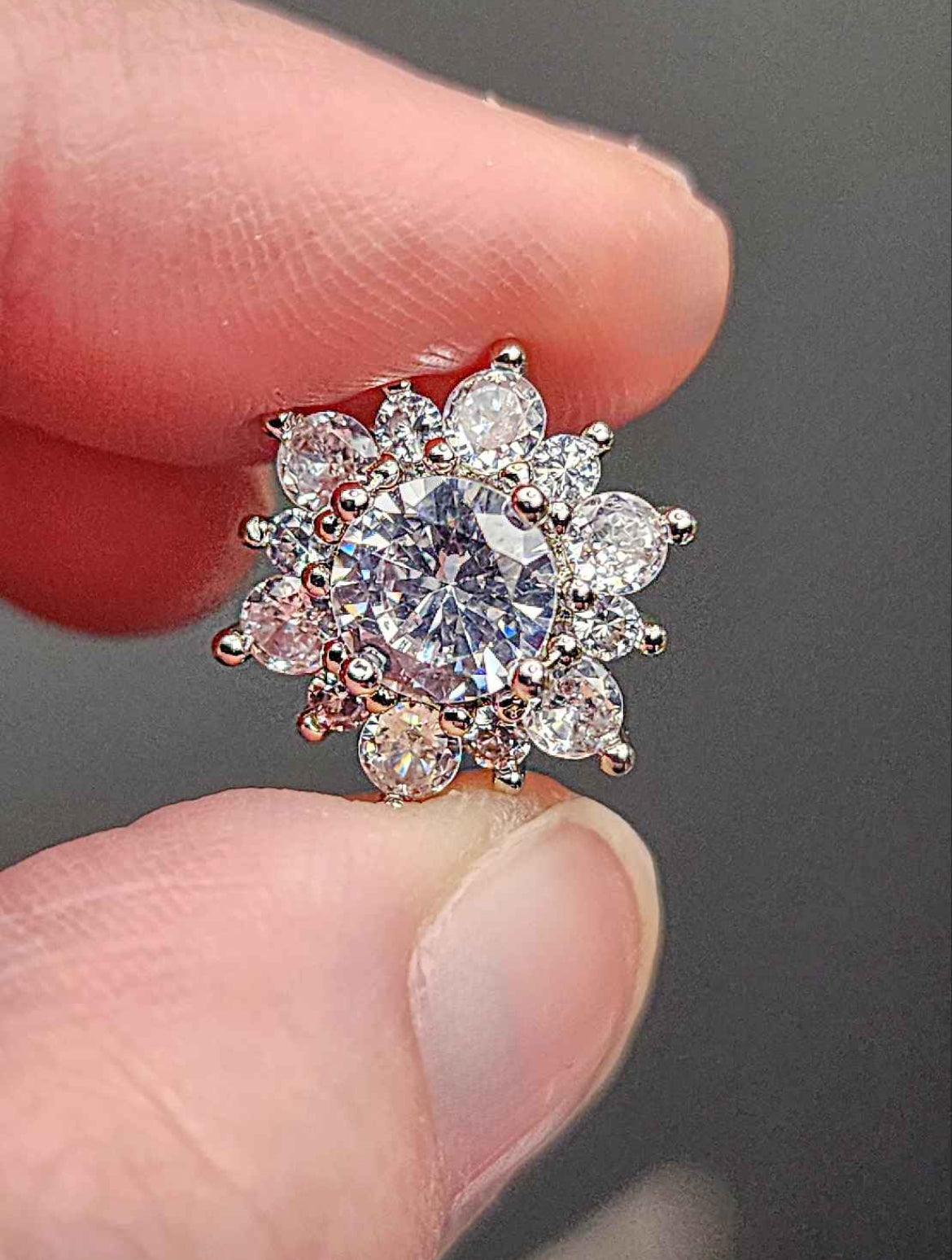 Cubic Zirconia Flower Shaped Sterling Silver Stud Earrings