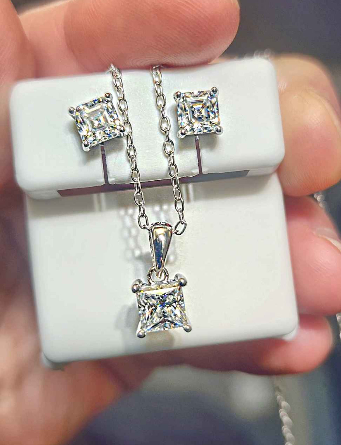 2.60 Carat Moissanite 18kt White Gold Plated Sterling Silver Earrings and Necklace Set