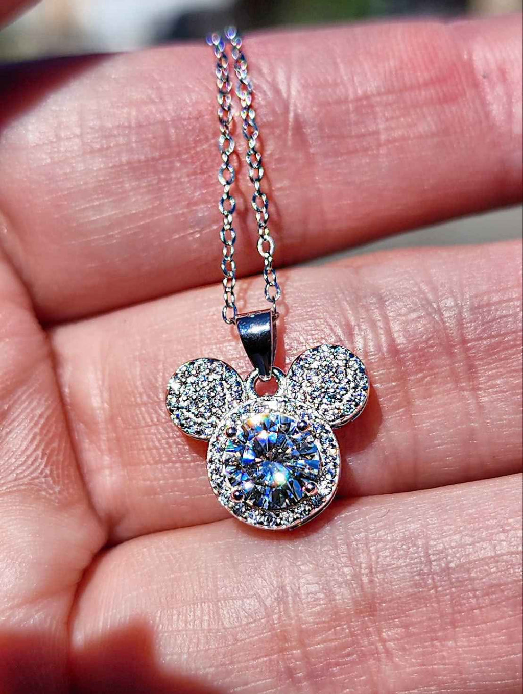 1 Carat Moissanite 18kt White Gold Plated Sterling Silver Mickey Mouse Pendant Necklace