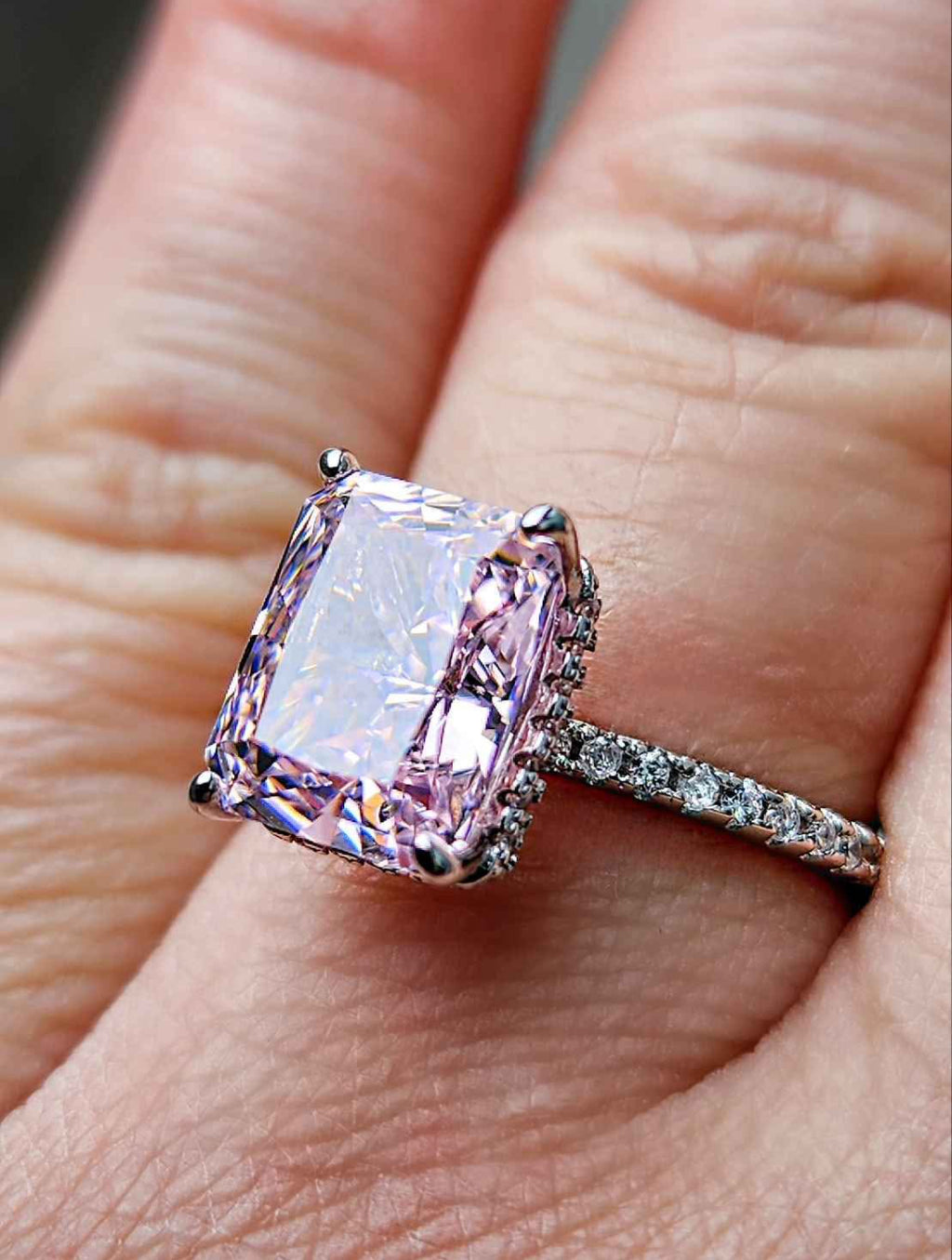 Light Pink 4 Carat Crystal Sterling Silver Ring