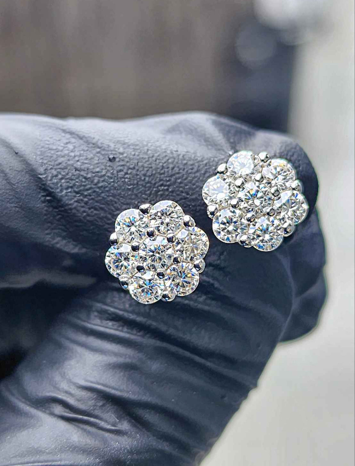 2.8 Carat Flower Cluster Moissanite 18kt White Gold Plated Sterling Silver Earrings