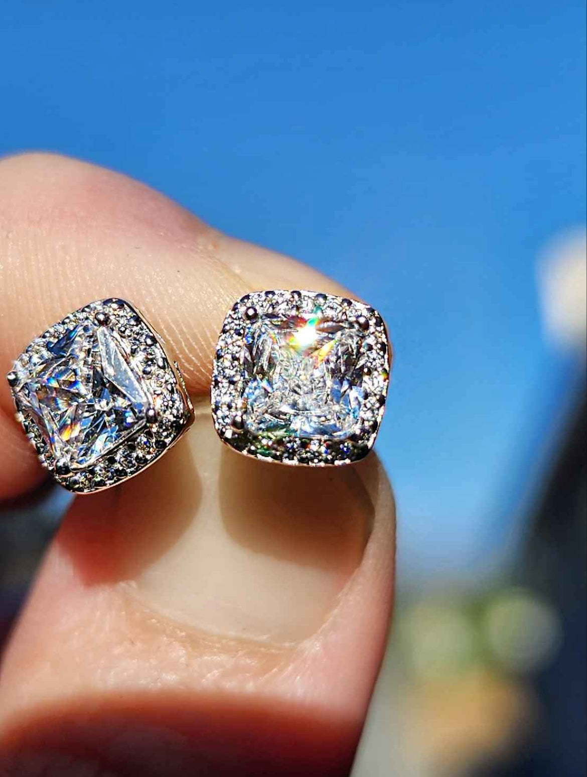 Radiant Cut Cubic Zirconia Sterling Silver Stud Earrings