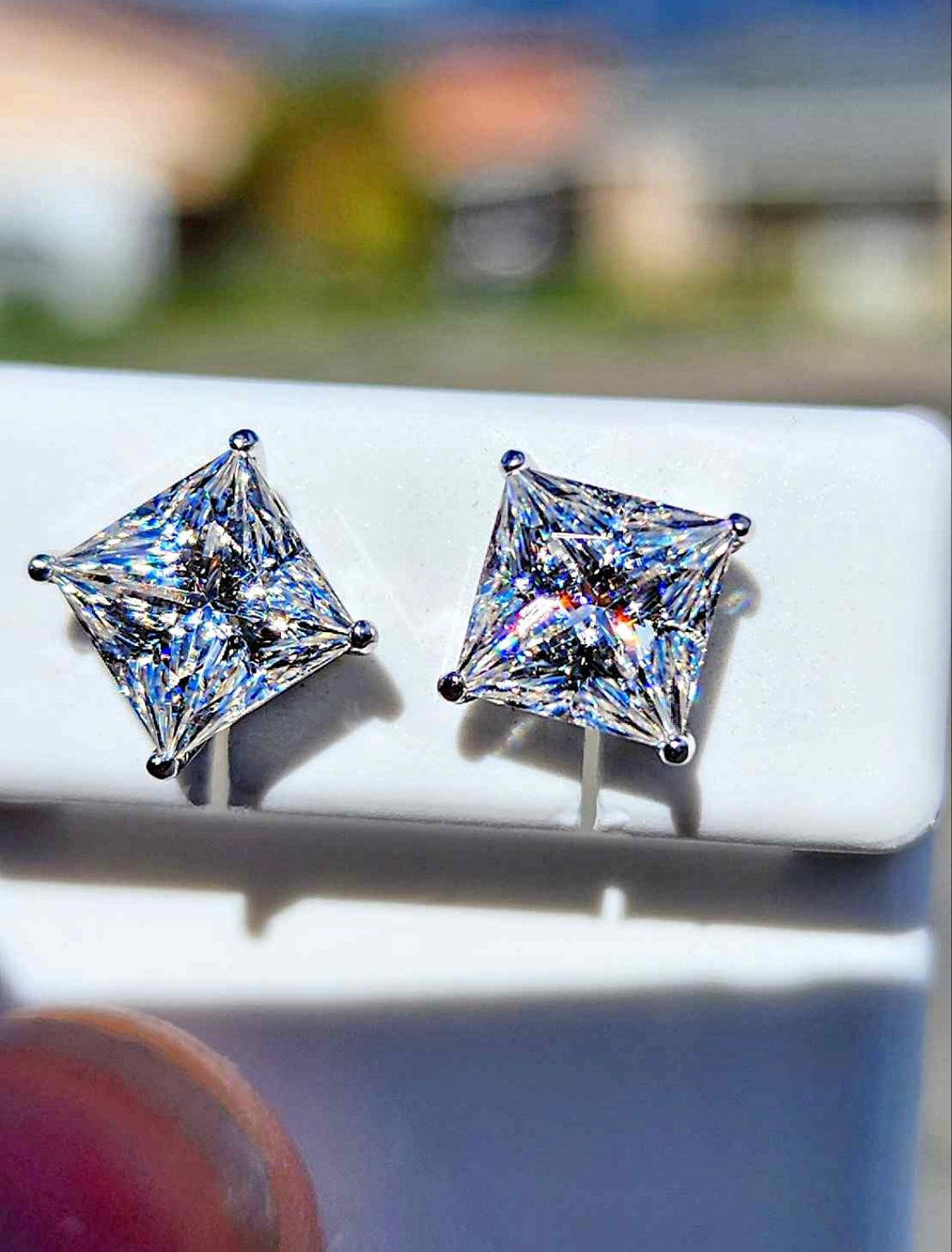 4 Carat Princess Cut Moissanite 18kt White Gold Plated Sterling Silver Stud Earrings