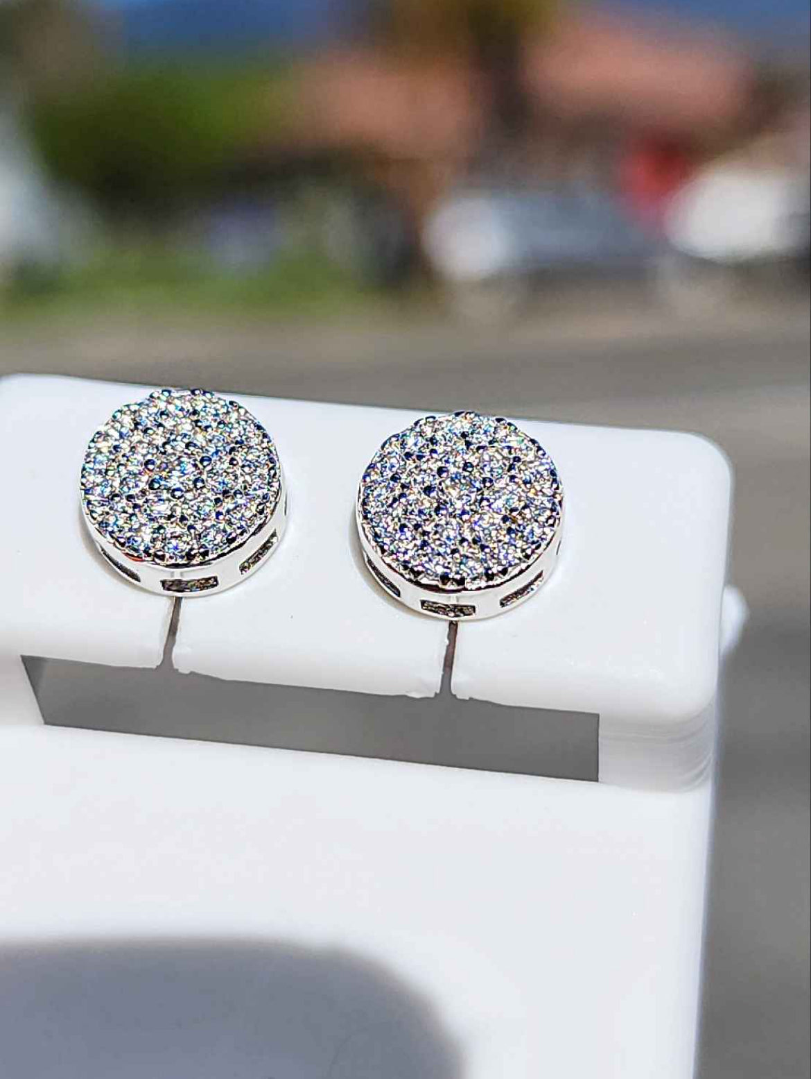 8mm Men's 1.2  Carat Moissanite 18kt White Gold Plated Sterling Silver Stud Earrings