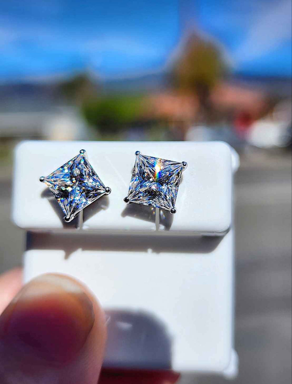 4 Carat Princess Cut Moissanite 18kt White Gold Plated Sterling Silver Stud Earrings