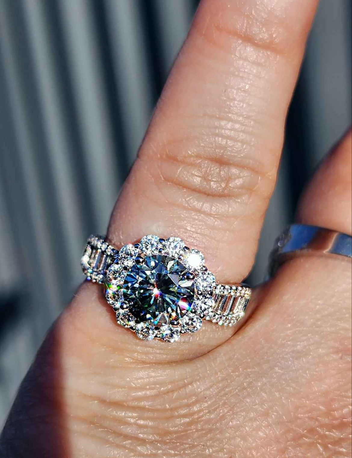 2 Carat Aqua Moissanite 18kt White Gold Plated Sterling Silver Ring