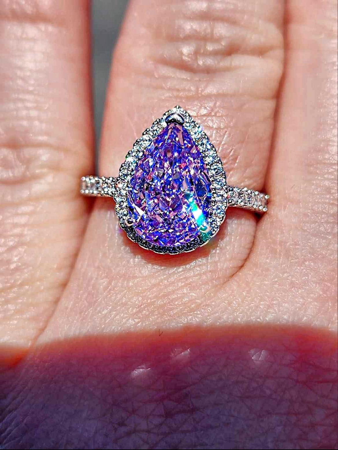 Purple Cubic Zirconia 18kt White Gold Plated Sterling Silver Ring