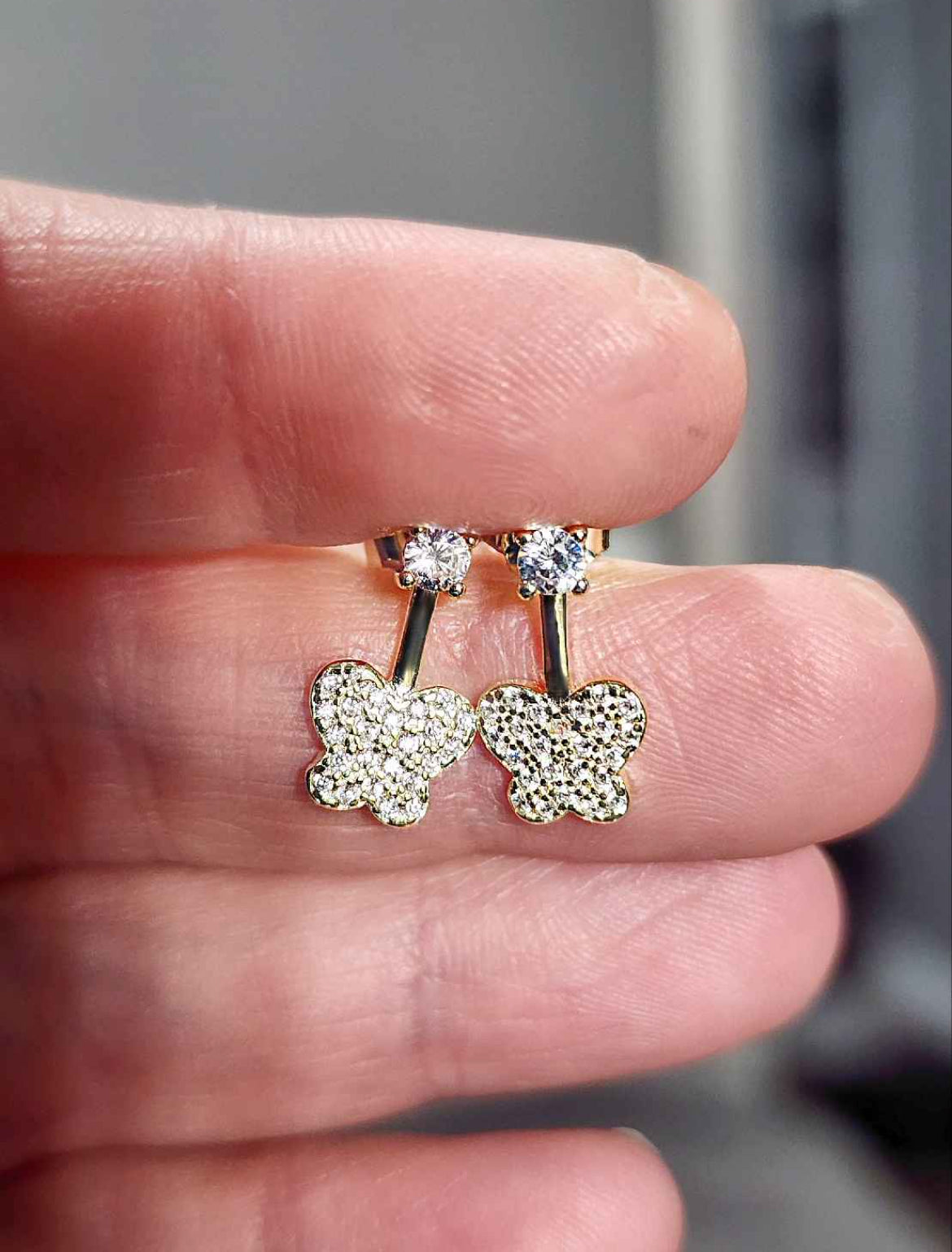 18kt Gold Plated Sterling Silver Moissanite Butterfly Drop Earrings