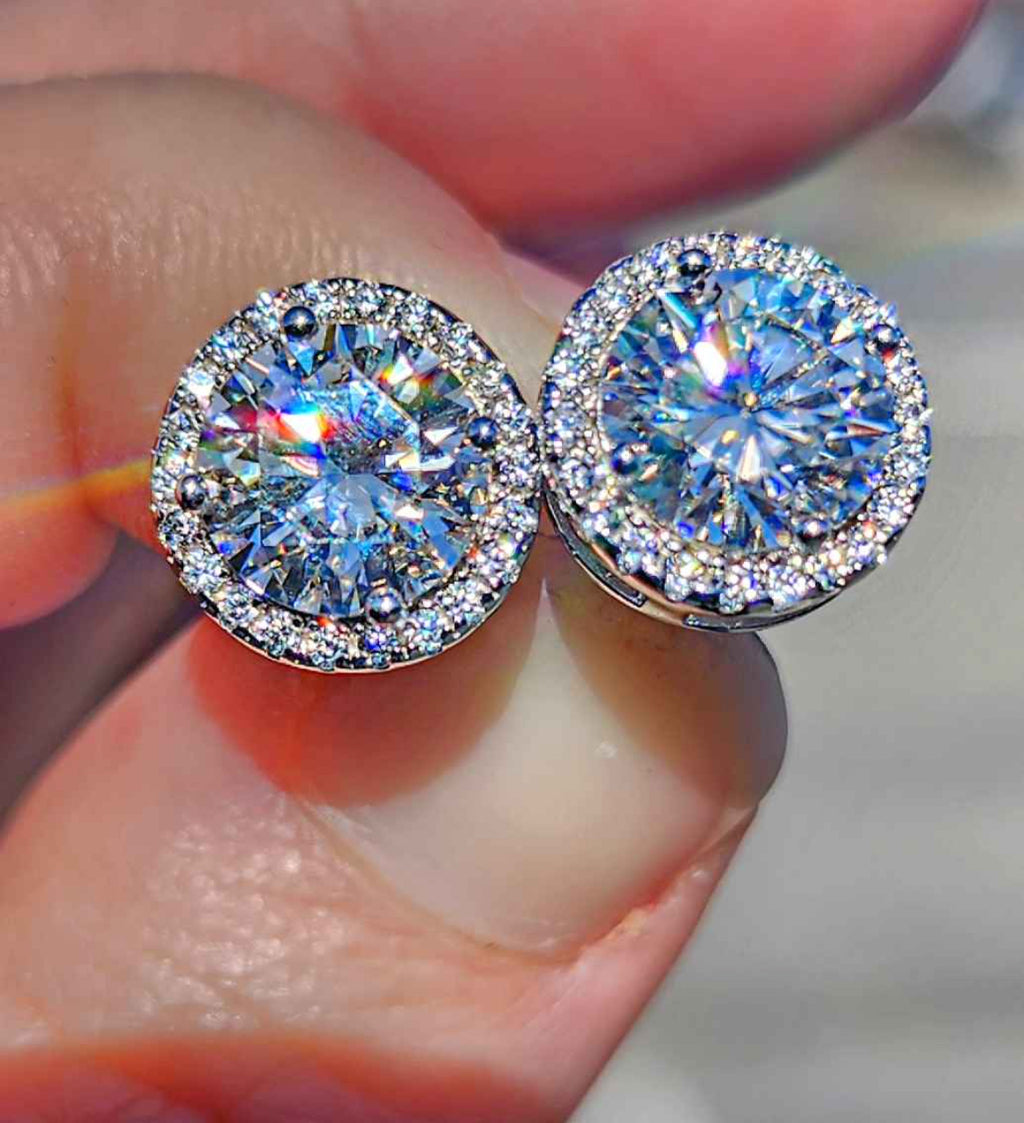 4 Carat Moissanite 18kt White Gold Sterling Silver Stud Earrings