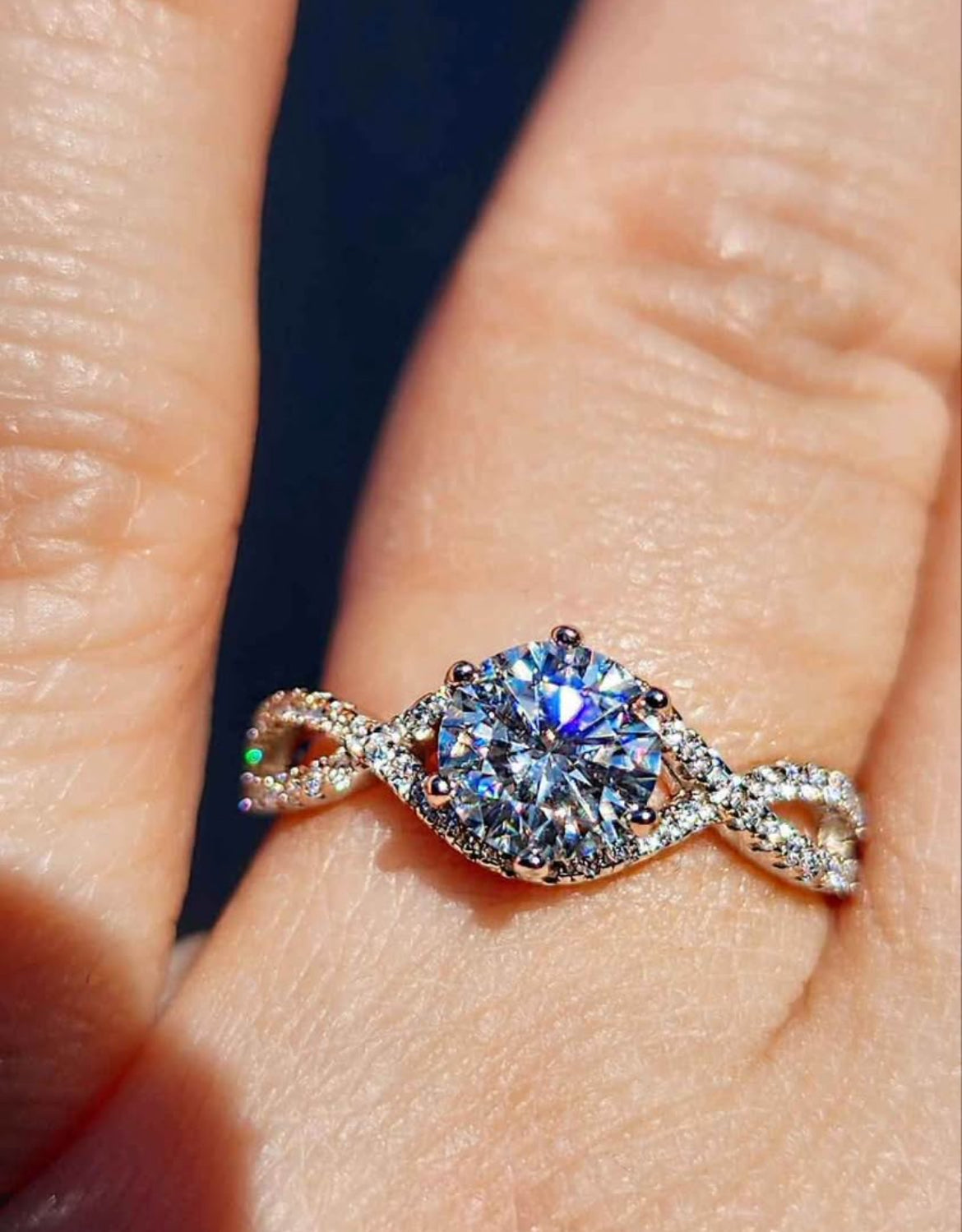 1 Carat Moissanite 18kt White Gold Plated Sterling Silver Twist Ring