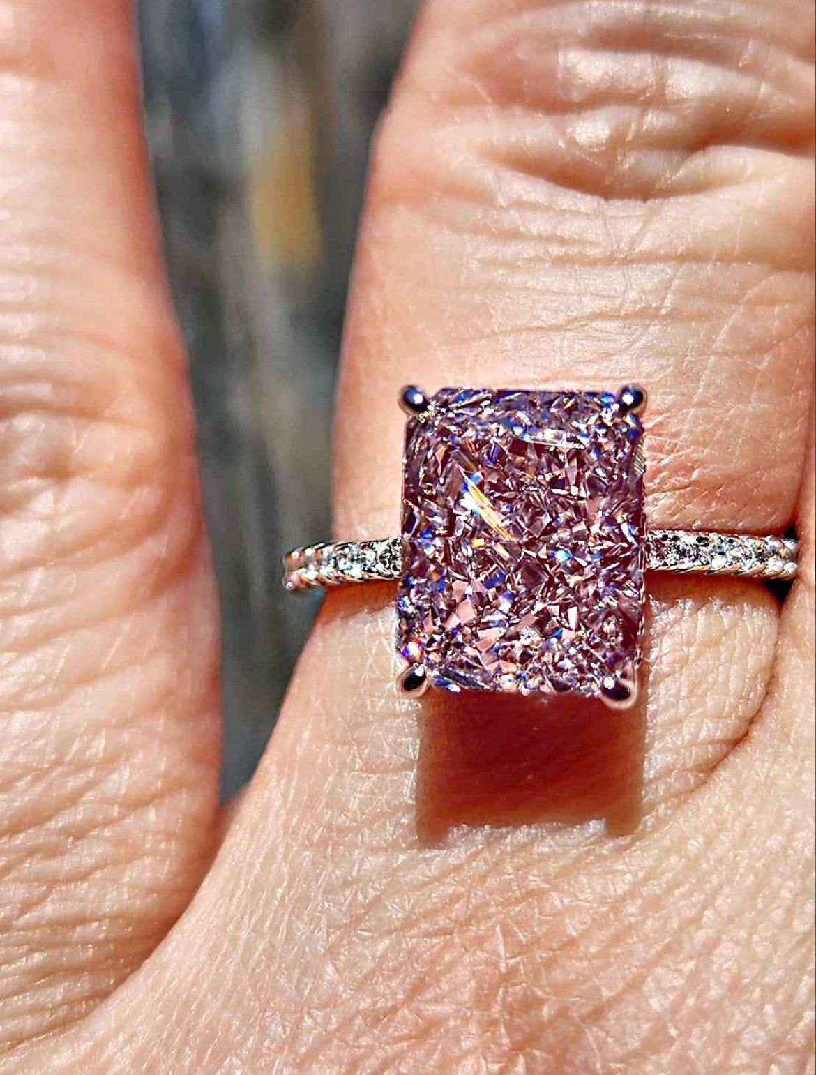 Light Pink 4 Carat Crystal Sterling Silver Ring